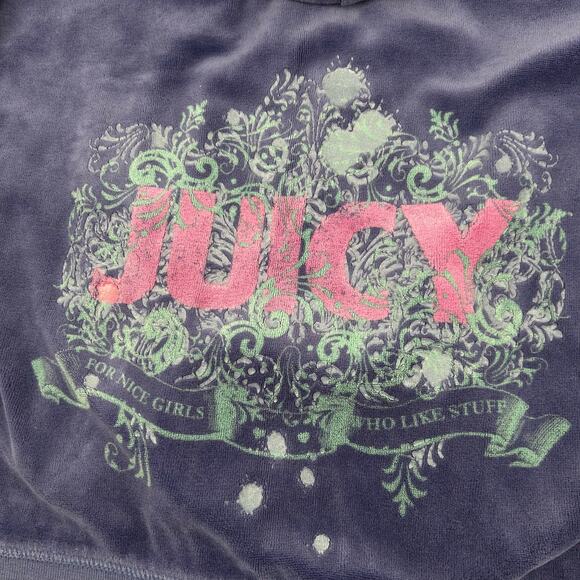 VTG y2k women's Juicy Couture velour track jacket hoodie sweatshirt w/ J Zipper - Picture 2 of 8
